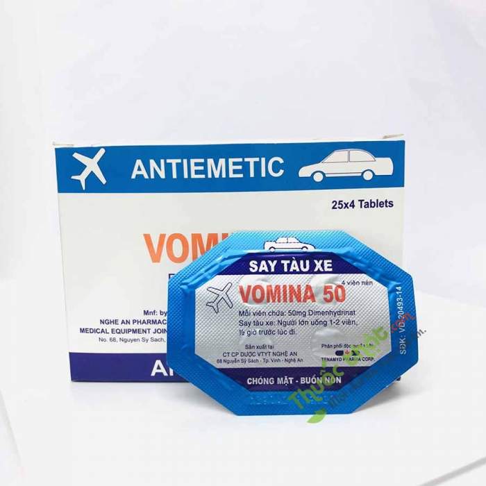 Thuốc say xe Vomina cũng được khuyến nghị để sử dụng trong việc điều trị buồn nôn và nôn sau phẫu thuật.
