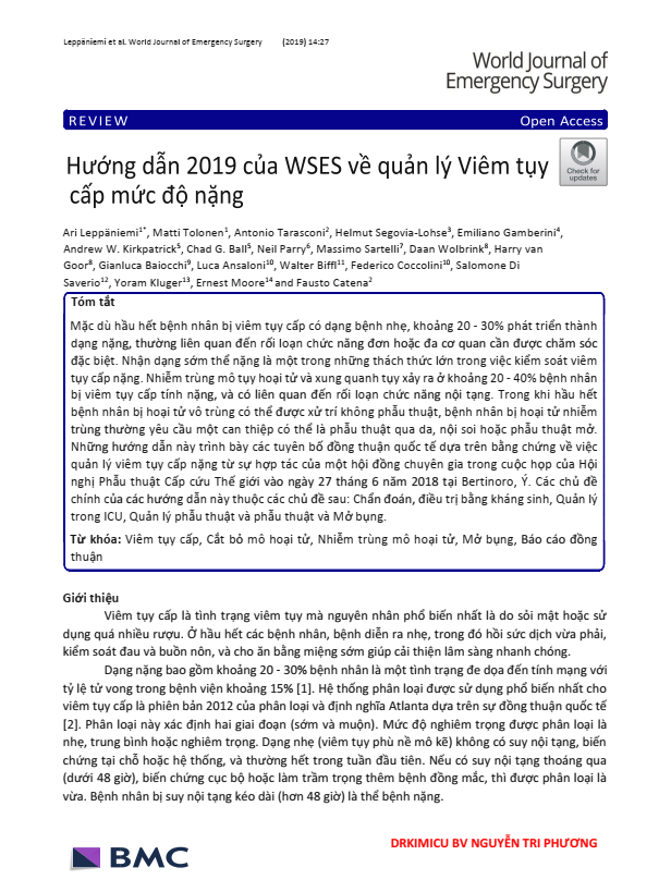 Các guideline viêm tụy cấp tại viện ung bướu hàng đầu